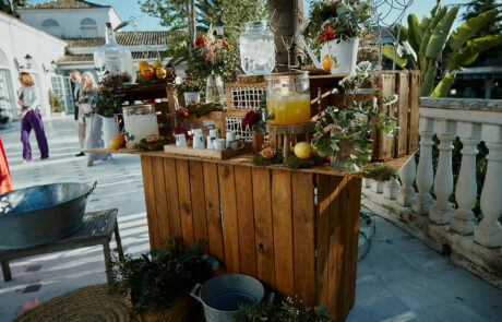 Novios celebrando su boda en los jardines de Hacienda Azahares, Aljarafe Sevillano, Sevilla