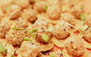 Presentación de aperitivos y catering para evento en hacienda de celebraciones en Sevilla